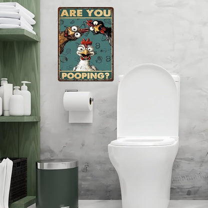 Vintage Chicken Tin Sign Are You Pooping Retro Bathroom Metal Poster Funny Wall Art Toilet Man Cave Bar Cafe Indoor Room Garage Store Office Farmhouse 12 * 16inch