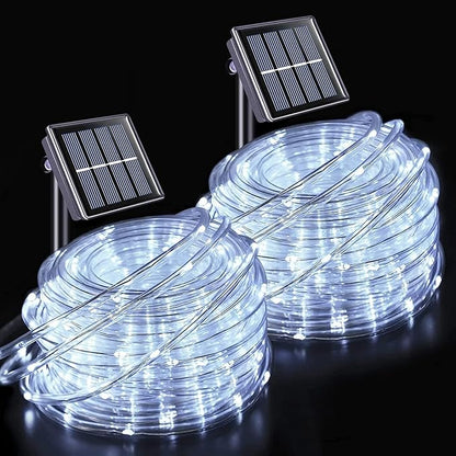 JMEXSUSS 2 * 200 LED White Solar Rope Lights | 66ft IP 65 Waterproof Solar String Light Outdoor, 8 Modes Christmas Lights for Camp Trampoline Ladder Slide Tent