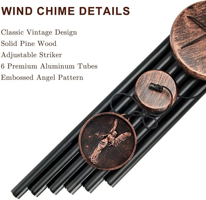Wind Chimes for Outside, Vintage Angel Deep Tone Wind Chime Outdoor Clearance, Memorial/Festivals/Birthday Gift for Mom Dad Women Grandma, Home Garden Patio Decor (34" Angel)