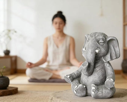 Elephant Zen Buddha Meditating Statue Decor, 5.5 inch Suitable for Home Office Desk Shelf, Gift for Elephant Enthusiasts Zen Practitioners