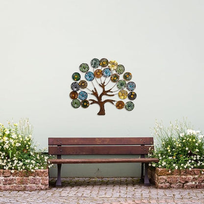 dreamskip Metal Wall Art Modern Large Tree of Life Wall Art with Multi Colored Leaves Handcrafted Outdoor Wall Decor Wall Sculpture for Living Room, Bedroom, Home, Garden (24.5 Inches)