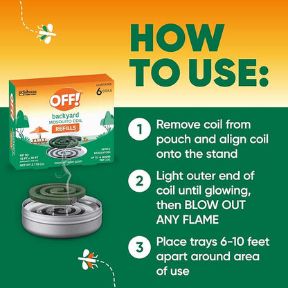 OFF! Backyard Mosquito Repellent Coil Refills, Perfect for Outdoor Patios Country Fresh Scent, 6 Count (Pack of 2)