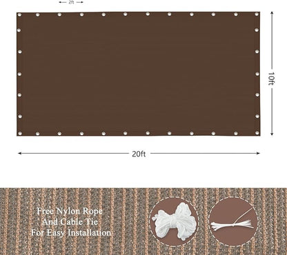 90% Outdoor Sun Shade Cloth, 10’ x 20’, Pergola, Deck, and Backyard Patio Sunshade with UV Protection, Heat Resistant HDPE Material, Reinforced Grommets (10x20 FT,Brown)