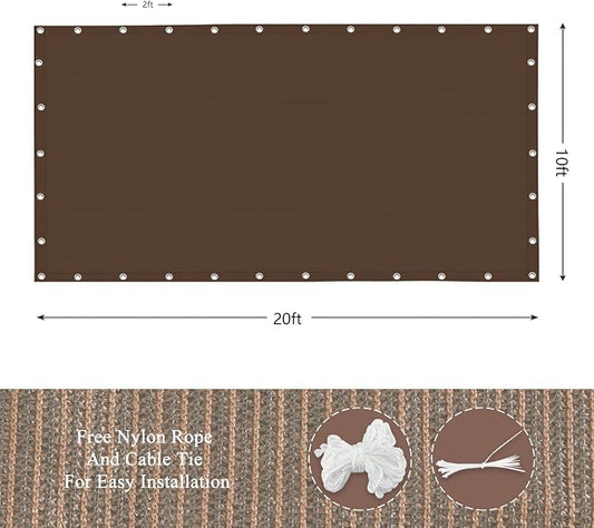 90% Outdoor Sun Shade Cloth, 10’ x 20’, Pergola, Deck, and Backyard Patio Sunshade with UV Protection, Heat Resistant HDPE Material, Reinforced Grommets (10x20 FT,Brown)