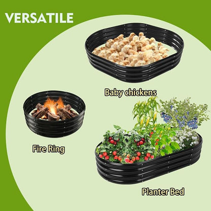 YSEJOMP 12" Tall Oval-Shaped/Elliptic Metal Raised Garden Bed Outdoor Black | 60X32X12 Inch,1 FT Tall,0.8MM Thick Galvanized Metal Painted,for Variety of Flowers,Herbs,Vegetables.with Gloves,Tool free