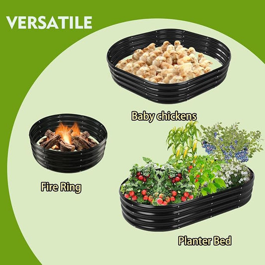 YSEJOMP 12" Tall Oval-Shaped/Elliptic Metal Raised Garden Bed Outdoor Black | 60X32X12 Inch,1 FT Tall,0.8MM Thick Galvanized Metal Painted,for Variety of Flowers,Herbs,Vegetables.with Gloves,Tool free