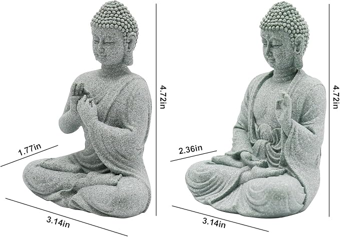 VIKKSAER 2Pcs Sandstone Buddha Statue Decorations for Asian Garden Underwater Landscaping Home Zen Decor, Small Meditating Sandstone Buddha Statues, Gifts for Friends, Family as Home Decorations