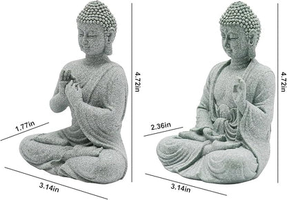VIKKSAER 2Pcs Sandstone Buddha Statue Decorations for Asian Garden Underwater Landscaping Home Zen Decor, Small Meditating Sandstone Buddha Statues, Gifts for Friends, Family as Home Decorations