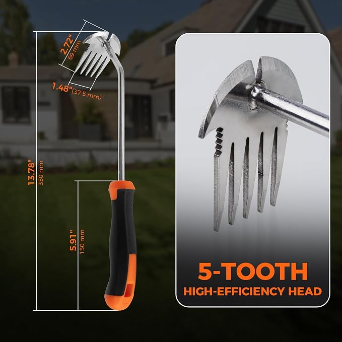 1Pcs Weed Puller Tool, Portable Garden Weed Pulling Tool, Upgraded Durable Garden Weeder with 5 Teeth Head Design and Rubber Handle for Vegetable Gardening Backyard