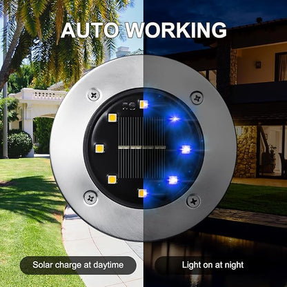LYHOPE Solar Ground Lights Outdoor, 16 Pack 8 LED Solar Disk Lights Waterproof Garden In-ground Pathway Lights Landscape Lighting for Lawn,Yard,Deck,Patio,Walkway (Blue)