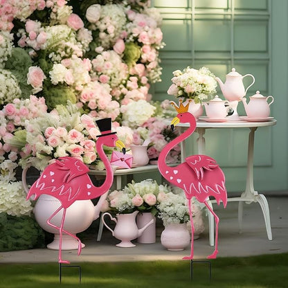 hogardeck Garden Decor for Outdoor, 2 Pcs 31" Metal Flamingos Decorative Garden Stakes for Garden Decor, Yard Sign for Home Outside Lawn Porch Anniversary Wedding Party