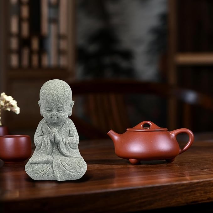 Meditating Buddha Statue Figurine | Zen Decor Sandstone Small Garden Monk Sculpture Indoor/Outdoor Decor for Home