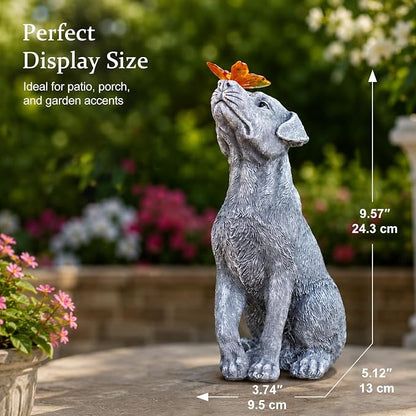 Garden Statue Dog Figurine Decor – Outdoor Decoration with Butterfly for Garden Yard Lawn Home Decor Outside : Christmas Day Gifts Memorial for Women Mom Grandma