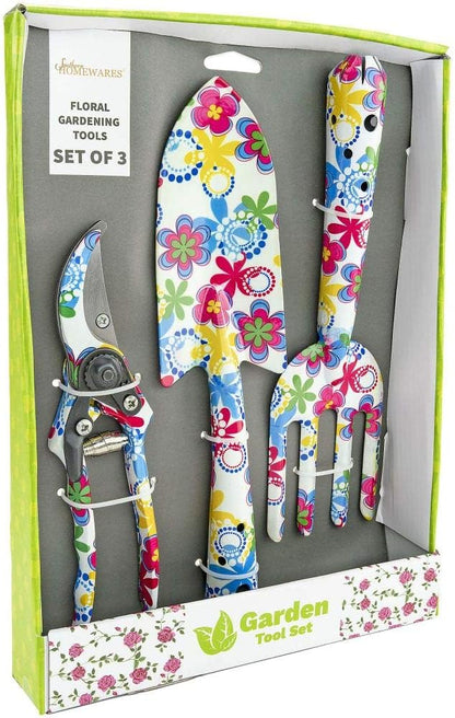 Southern Homewares Floral Design Gardening Tools, Set of 3 - Clippers, Trowel, and Weeding Fork - Cute Gardening Tools for Women, Perfect for Flower Bed Maintenance