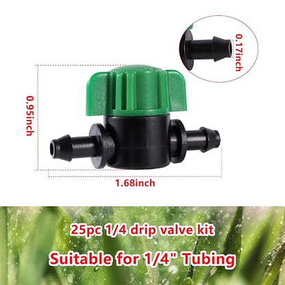 1/4 Inch Drip Irrigation Shut Off Valves, 25 Pack 1/4" Drip Irrigation Valve, Flow Control Valves for Garden, Greenhouse, Lawn, Patio Drip Sprinkler System