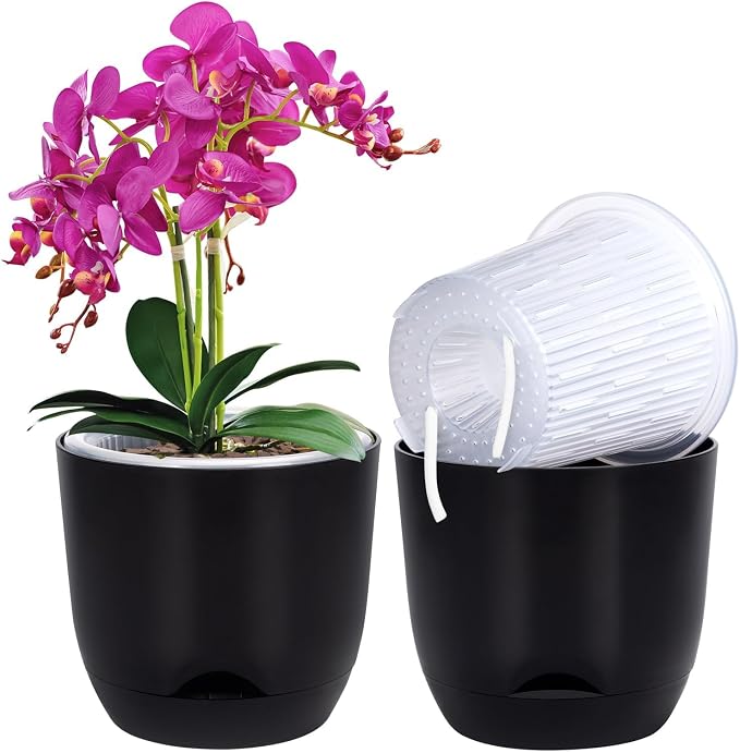 QCQHDU 7.2Inch Orchid Pots with Holes for Repotting, Double-Layer Plastic Self Watering Flower Pots for Indoor Plants with Drainage Holes, Clear Orchid Pot Match Decorative Orchid Container, 1Pack