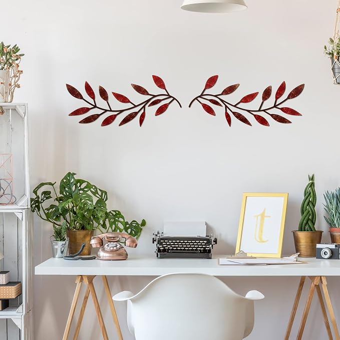 Zhengmy 2 Pieces Metal Tree Leaf Wall Decor Vine Olive Branch Leaf Wall Art Living Room, Hallway Wall Decor Outdoor Decoration(Autumn Color)