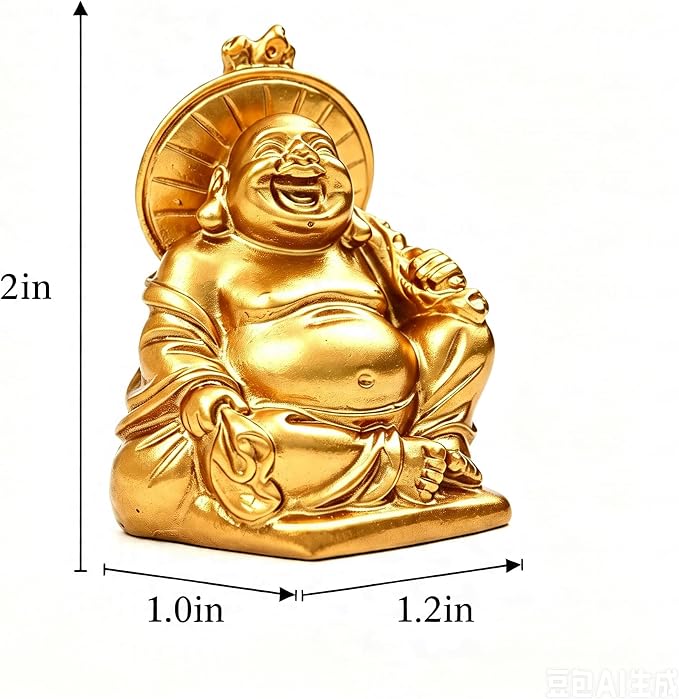 6Pcs 2in Gold Resin Laughing Buddha Figurines, Tabletop Lucky Decor | Maitreya Buddha Statue, Flower Pot Statue, Home Office Desk Decor, Fengshui Collection Gift Ornaments