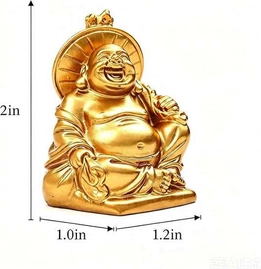 6Pcs 2in Gold Resin Laughing Buddha Figurines, Tabletop Lucky Decor | Maitreya Buddha Statue, Flower Pot Statue, Home Office Desk Decor, Fengshui Collection Gift Ornaments