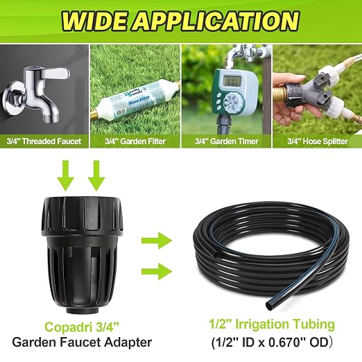 Universal 3/4 Inch Female Pipe Thread to 1/2 Inch Drip Irrigation Tubing Adapter, 6 Pack 1/2 In. Barbed Drip Line x 3/4 In. Faucet PVC Adapter Connect 3/4" FHT Garden Faucet Hose Bibb