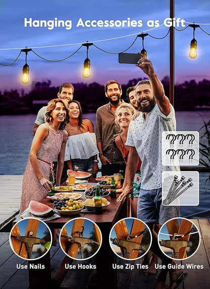 Brightown 55FT Solar String Lights Outdoor Waterproof, Patio Lights with Remote and 16+1 LED Shatterproof Bulbs, Dimmable & Timable, 3 Light Modes, Solar Lights Outdoor for Yard Garden Camping Party