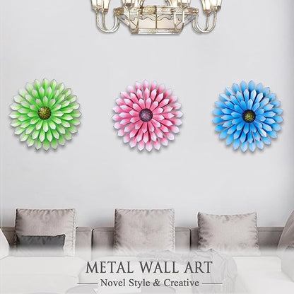 Metal Flowers Wall Decor Indoor Outdoor Metal Wall Art for Farmhouse Home Living Room Bedroom Bathroom Garden Decor - Green