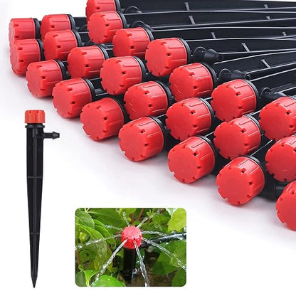 50 pcs Drip Irrigation Emitters Drip Emitters for 1/4" Drip Irrigation Tubing Adjustable 360 Degree Water Flow Irrigation Drip Heads Drip Irrigation Spray Emitters for Plant Watering System