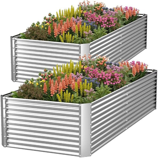 2 Pack Tall 8FT Corrugated Galvanized Steel Raised Garden Bed Outdoor, Metal Above Ground Garden Bed for Vegetables and Flowers, Rectangle Raised Beds for Gardening-8x3FT