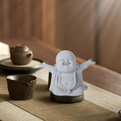 Laughing Buddha, Buddha Statue for Home, Feng Shui Decor for Zen Garden, Sandstone Small Laughing Buddha Statue for Good Luck Decorations, Zen Decor for Home Outdoor Garden Office (Laughing Buddha)