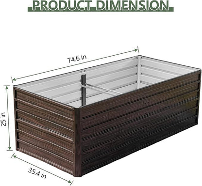 Galvanized Raised Garden Beds 6x3x2FT Outdoor Planter Boxes with Safety Edging and Gloves Metal Garden Bed Kit for Vegetables Flower and Fruits (Brown Wood Grain