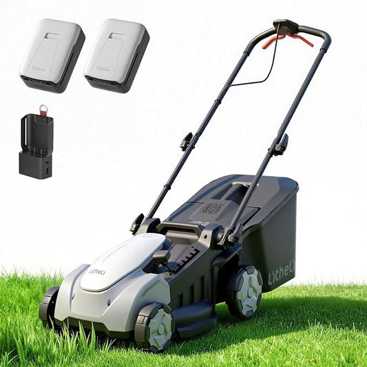 Litheli 40V (2×20V) Electric Lawn Mower 16″, Battery Push Mower with Brushless Motor, 6 Position Height Adjust, 2-in-1 Bagging & Mulching, 2×5.0Ah Batteries & Charger