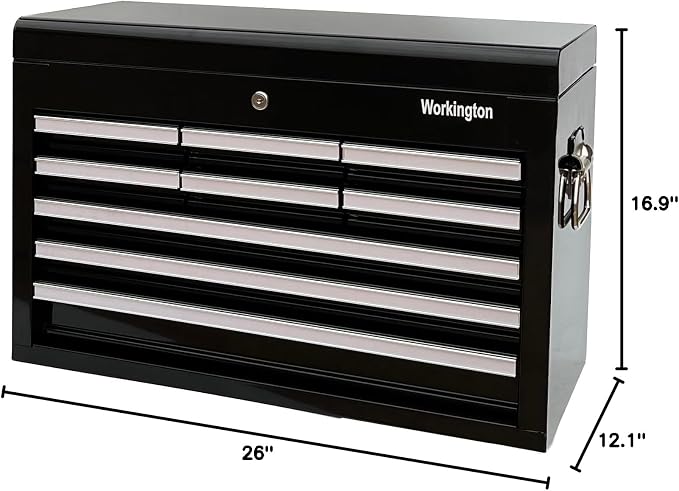 Workington Professional Industrial Portable Metal Tool Chest with 9 Drawers, 26" 9-Drawer Tool Chest Cabinet with Ball Bearing Drawer Slides, Steel Tool Storage Box Organizer 4016 Black