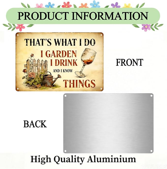 Funny Garden Metal Signs, Vintage Outdoor Wall Decor 12x8 Inch | I Garden I Drink, Weatherproof Aluminum Sign for Patio Yard Greenhouse, Gift For Gardeners