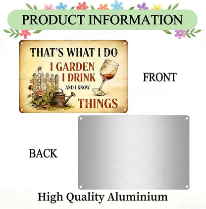 Funny Garden Metal Signs, Vintage Outdoor Wall Decor 12x8 Inch | I Garden I Drink, Weatherproof Aluminum Sign for Patio Yard Greenhouse, Gift For Gardeners