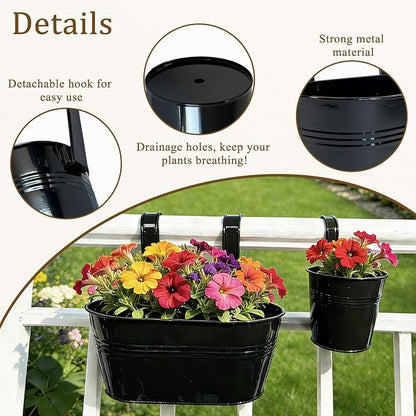 Set of 12 Balcony Hanging Planters, 4 Pcs 17" Metal Railing Flower Pots & 4 Pcs 12" Deck Planter & 4 Pcs 4" Fence Pot for Outdoor Patio Garden Décor, Black