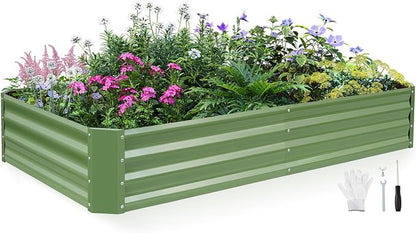 INNO STAGE Galvanized Raised Garden Bed Kit, 6x3x1FT Metal Raised Garden Beds for Vegetables, Rust-Resistant & Easy Assembly, Outdoor Raised Beds for Gardening, Flowers, Herbs (Green)