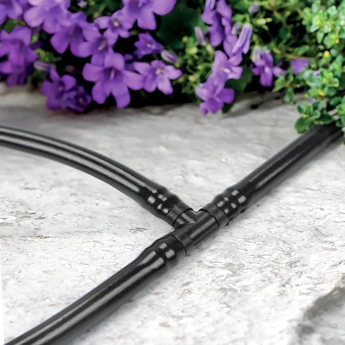 RedChili 110 Pack Drip Irrigation Universal 1/4" Barbed Tee Fitting, Drip System Parts Double Barbed T Connectors Fits 1/4-Inch Drip Tubing Irrigation for Drip Line Connection