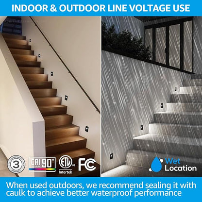 LEONLITE 6-Pack 5CCT 120V LED Step Lights, Vertical, Black | 150LM, 5%-100% Dimmable, CRI90, ETL, Indoor Outdoor Stair Lights, Wet Location, 2700K/3000K/3500K/4000K/5000K, Aluminum