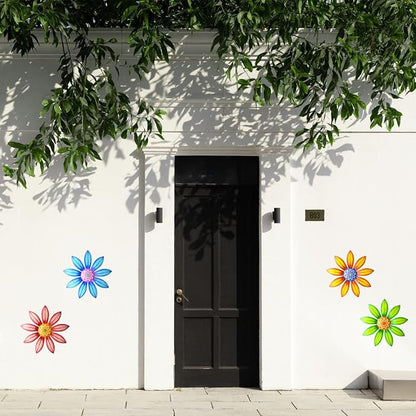Gooyule Metal Flower Wall Art - Colorful Floral Decor for Indoor Outdoor Hanging - Home Office Garden Yard Wall Decoration Set (Metal Flower Decor A)