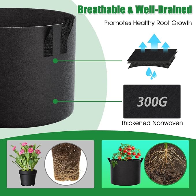 FEED GARDEN 20 Gallon Grow Bags 4 Pack – Heavy Duty 300G Thick Fabric Plant Pots with Reinforced Handles, Breathable Drainage Planters for Tomatoes, Potatoes & Large Vegetables Indoor Outdoor