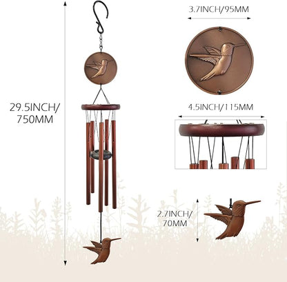 Hummingbird Wind Chimes for Outside,32 "Memorial Outdoor Wind Chime Create a Zen Atmospherer,Hummingbird Gift for Women Mother Father Christmas,Home Garden Patio Yard Decor(Copper)