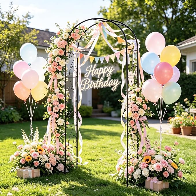 93" Garden Arbor Metal Arch Trellis for Climbing Plants | Outdoor Arbors Archway Pergola for Wedding Ceremony Party Decoration Arched Top Trellises for Rose Vine Backyard Lawn Patio