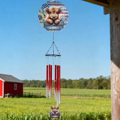 Highland Cow Wind Chimes - Metal Windchime with 3D Spinners | Cows Gifts for Women Mom Garden Decor Indoor Outdoor Art Hanging Decoration for Patio Yard Balcony Christmas Birthday Gift