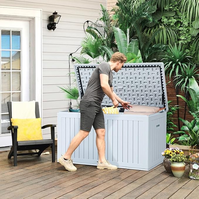 YITAHOME XL 180 Gallon Large Deck Box | Outdoor Storage for Patio Furniture Cushions,Garden Tools,Waterproof,Lockable (White)