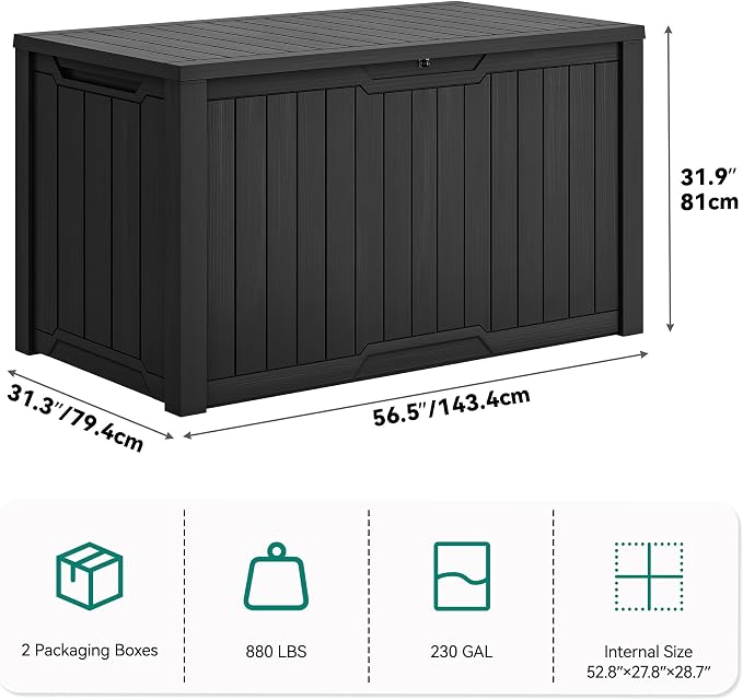 YITAHOME XXL 230 Gallon Large Outdoor Storage Deck Box for Patio Furniture | Outdoor Cushions, Garden Tools and Sports/ Pools Equipment, Weather Resistant Resin, Lockable (Black)
