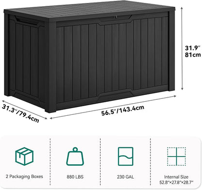 YITAHOME XXL 230 Gallon Large Outdoor Storage Deck Box for Patio Furniture | Outdoor Cushions, Garden Tools and Sports/ Pools Equipment, Weather Resistant Resin, Lockable (Black)