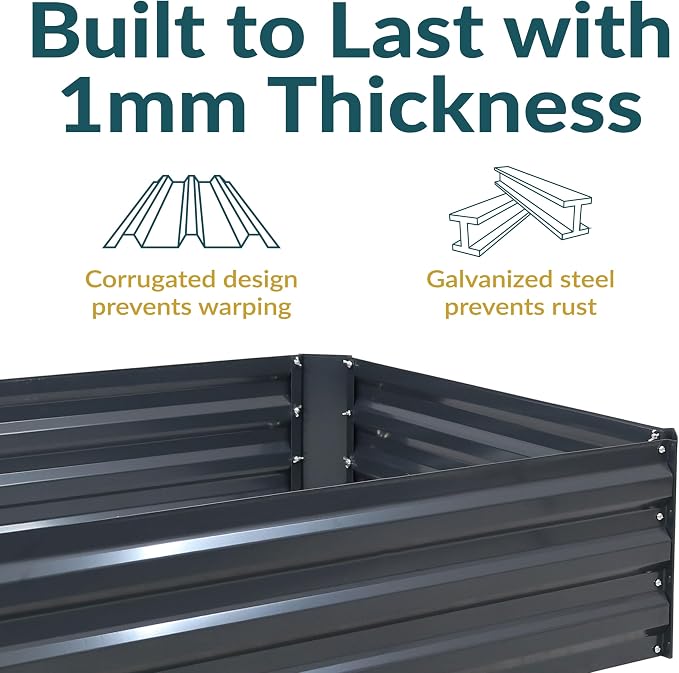 Sunnydaze Galvanized Raised Garden Bed Kit - 4x3x1 ft Outdoor Raised Garden Bed - Metal Planter Box for Vegetables, Flowers, Herbs - Dark Gray - 4' x 3' Rectangle
