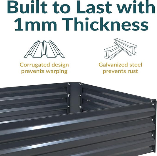 Sunnydaze Galvanized Raised Garden Bed Kit - 4x3x1 ft Outdoor Raised Garden Bed - Metal Planter Box for Vegetables, Flowers, Herbs - Dark Gray - 4' x 3' Rectangle