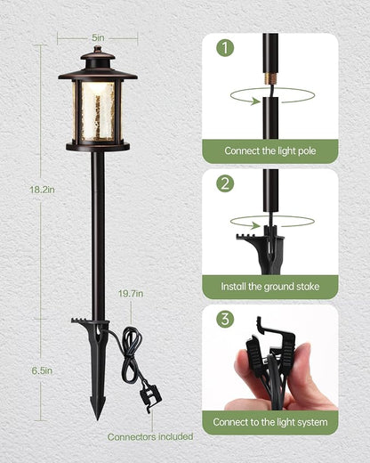 LITFIT Low Voltage Landscape Lighting, 12V 3.4W 155LM 3000K Outdoor Path Lights with Connectors, Crackled Shade, ORB Finish, Waterproof Aluminum LED Walkway Light Wired for Garden Yard, 12 Pack