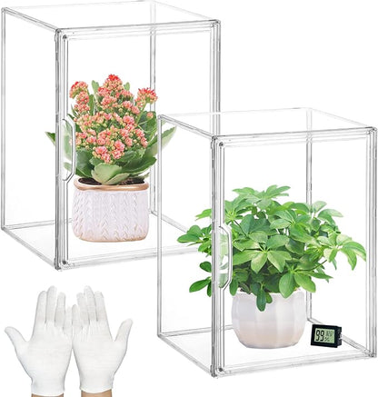 2 Pcs Mini Greenhouse for Indoor Clear Portable Tabletop Greenhouse with Magnetic Door Stackable Waterproof Small Plant Tent for Indoor Plants Growing & Seed Starting 14.2×10.6×8.7 Inch